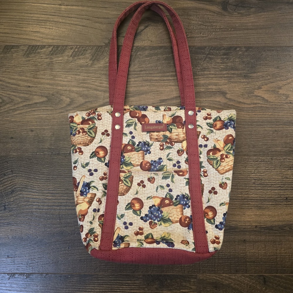 Longaberger Fruit‎ Basket Tote Bag Homestead Medley Apple Red Weave